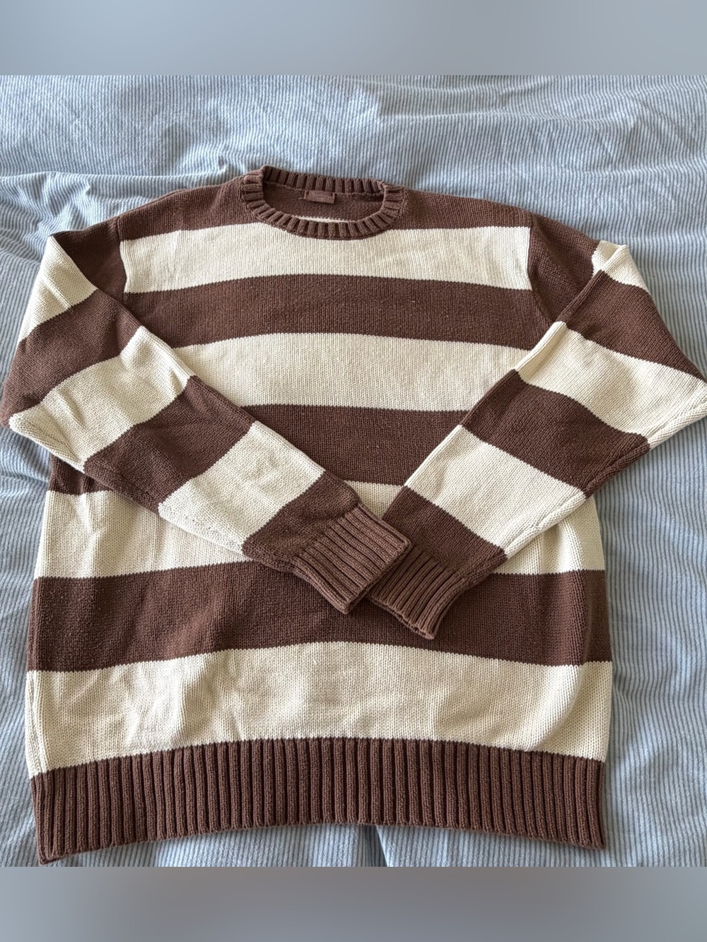 Brandy Melville Striped Crewneck Sweater in Brown and Cream